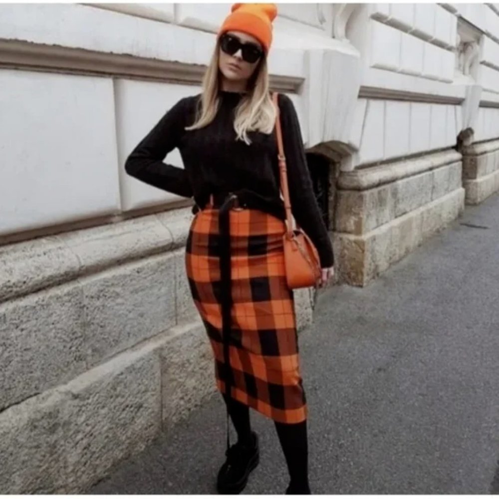 midi skirt a carreaux